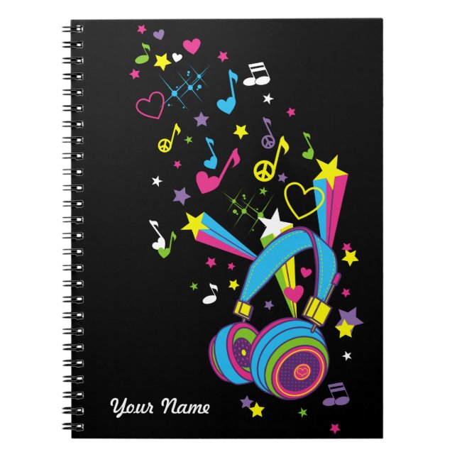 Espiral Caderno Preto Personalizado de Notas Musicais e Fo (Frente)