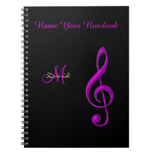 Espiral Caderno preto personalizado do Clef da música