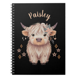 Espiral Caderno Preto Personalizado Vaca das Terras Altas