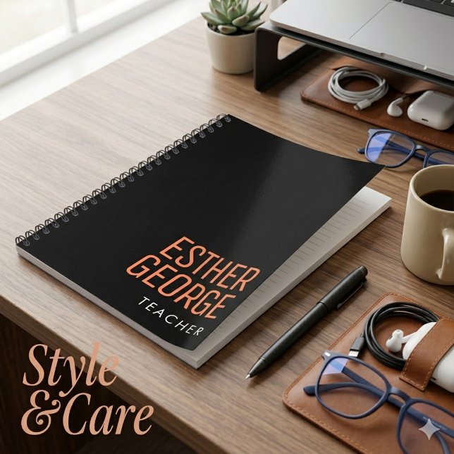 Espiral Caderno Preto Profissional com Nome e Título Perso (Custom Name and Title Professional Black Notebook)
