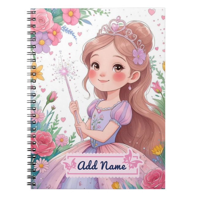 Espiral Caderno Princesa Roupa Roxa – Nome Editável (Frente)