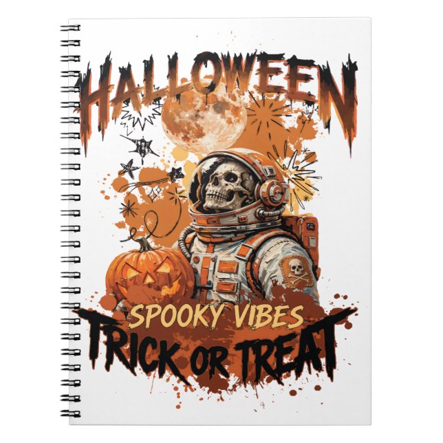 Espiral Caderno Retro de Halloween do Astronauta (Frente)