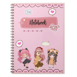 Espiral Caderno Rosa Menina Fofa