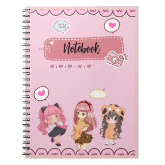 Espiral Caderno Rosa Menina Fofa