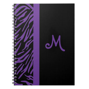 Espiral Caderno roxo do monograma da listra da zebra