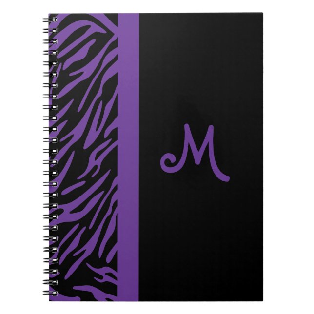 Espiral Caderno roxo do monograma da listra da zebra (Frente)