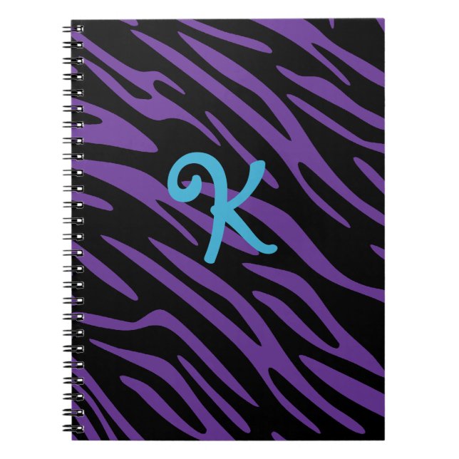 Espiral Caderno roxo do monograma da listra da zebra (Frente)