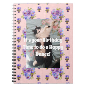 Espiral Caderno Roxo Floral Engraçado Gato Tuxedo Fofo