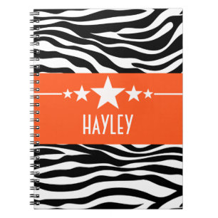 Espiral Caderno Sassy alaranjado da zebra da estrela