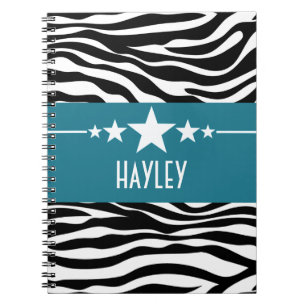 Espiral Caderno Sassy azul da zebra da estrela
