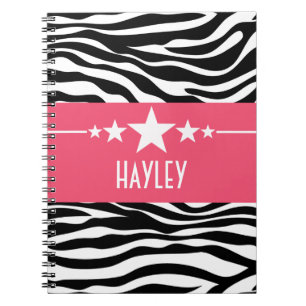 Espiral Caderno Sassy cor-de-rosa da zebra da estrela