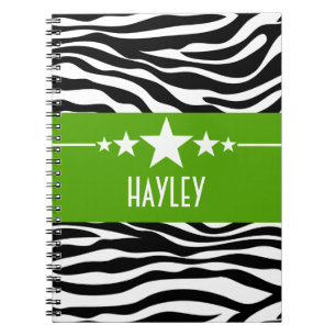 Espiral Caderno Sassy verde da zebra da estrela