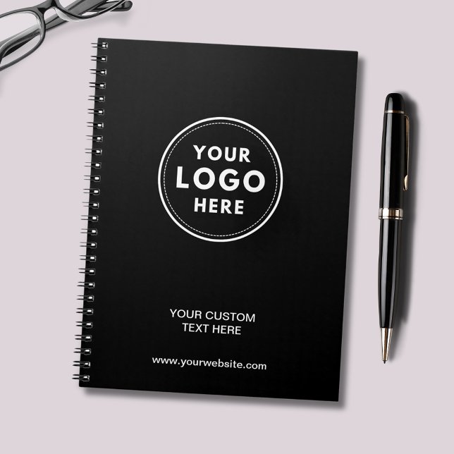 Espiral Caderno Simples com Logotipo Preto Profissional (Professional black logo notebook with customizable text and website. Just add your own logo.)