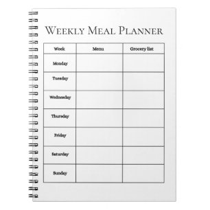 Espiral Caderno Simples de Planejamento Semanal de Refeiçõ