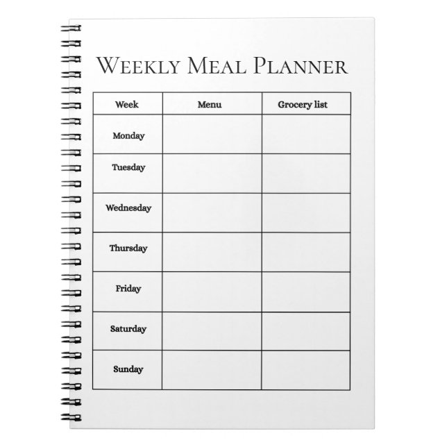 Espiral Caderno Simples de Planejamento Semanal de Refeiçõ (Frente)