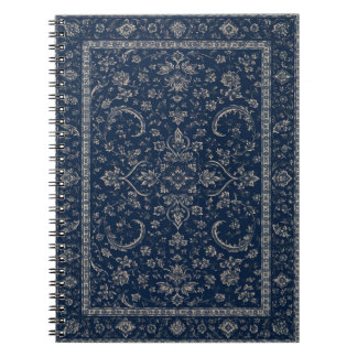 Espiral Caderno Tapete Floral Persa Azul Marinho