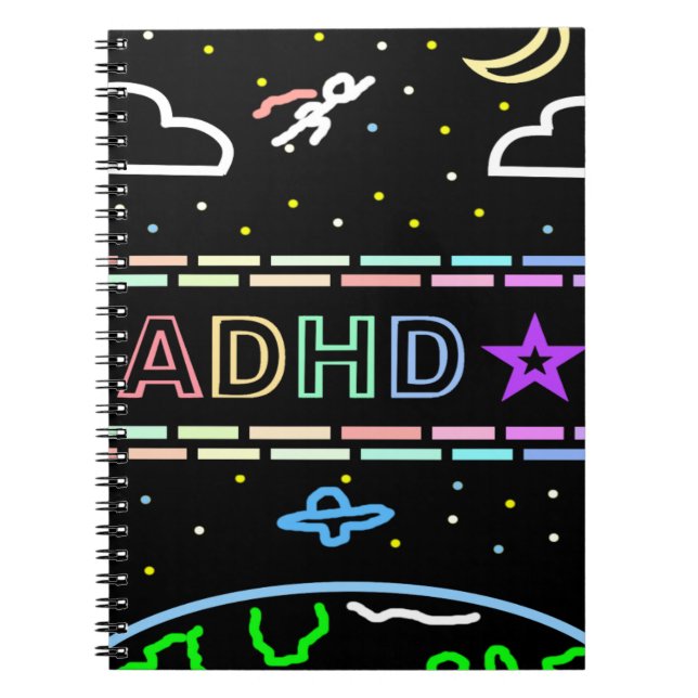 Espiral Caderno TDAH Crianças Bloco de Notas Tema Espacial (Frente)
