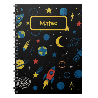 Espiral Caderno Temático Espacial com Foguete & Doodle de 