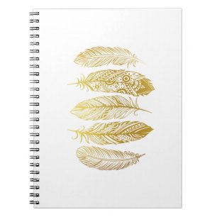 Espiral Caderno tribal do impressão da pena Dourado do