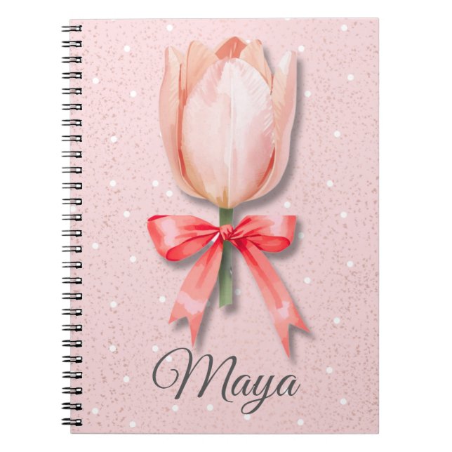 Espiral Caderno Tulip Coquette Nome | Diário Pastel (Frente)