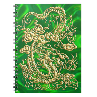 Espiral Caderno Verde de Seda Verde Dragão Dourado Luxuoso