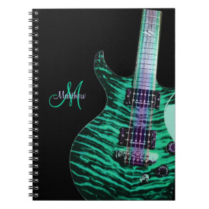 Espiral Caderno verde personalizado da música da guitarra