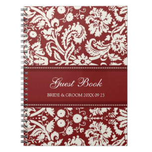 Espiral Caderno vermelho do damasco do livro de hóspedes