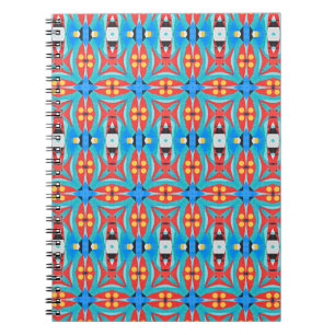 Espiral Caderno Vermelho e Azul com Padrão Tribal Africano