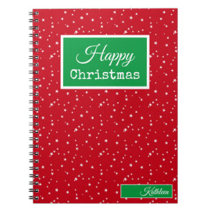 Espiral Caderno Vermelho e Verde do Feliz Natal Nome