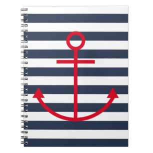 Espiral Caderno vermelho listrado da âncora