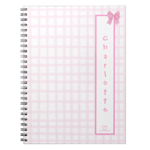 Espiral Caderno Xadrez Rosa Pastel com Laço Fofo