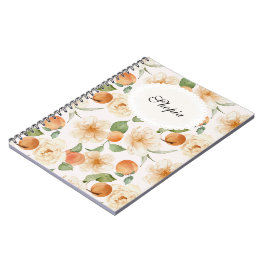 Espiral Capa de Caderno Floral Elegante Pêssego e Creme De