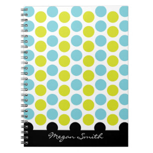 Espiral Cerceta & bolinhas verdes com o caderno preto da