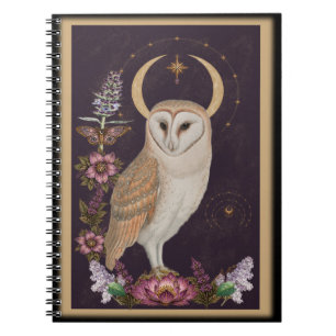 Espiral Coruja Mística - Caderno Botânico & Celestial