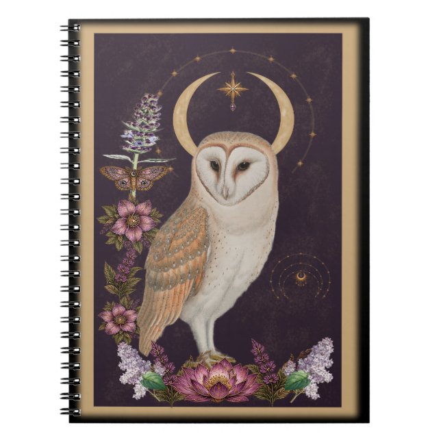 Espiral Coruja Mística - Caderno Botânico & Celestial (Frente)