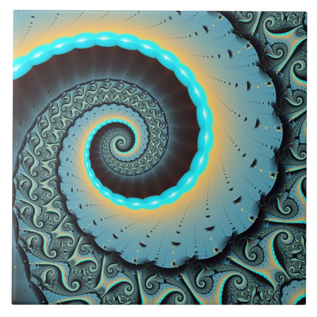 Espiral de Arte Fractal Laranja abstrato azul Turq (Frente)
