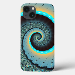 Espiral de Arte Fractal Laranja abstrato azul Turq