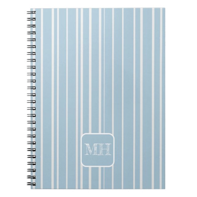 Espiral Elegante caderno azul bebé listrado monogramado (Frente)