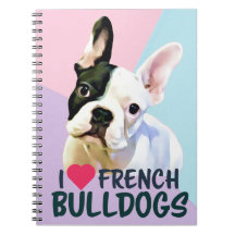 Eu Amo Bulldogues Franceses Rosa, Lilás. Caderno A