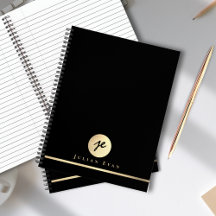 Espiral Executivo do Monograma Preto e Dourado Mod