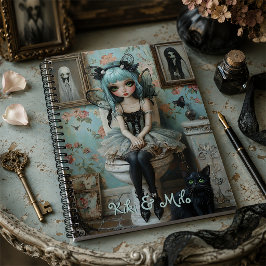 Espiral Fada Gótica Fofa Com Caderno Personalizado de Gato
