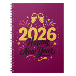 Espiral Feliz Ano Novo 2026 Caderno | Design Dourado Festi