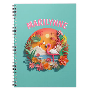 Espiral Flamingo Fofo Caderno Escolar Infantil 3D Tropical