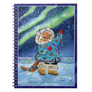 Espiral Gato bonito, aurora boreal, caderno do inverno