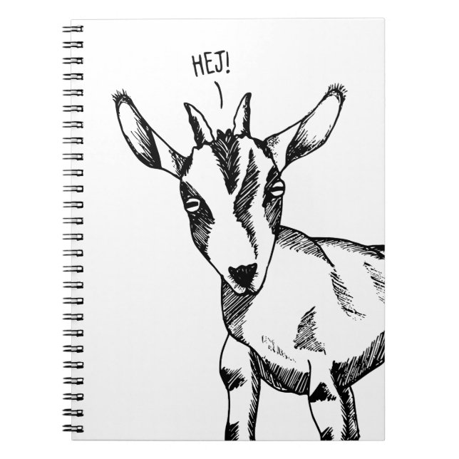 Espiral Goat Sketch dizendo "Hej!" Caderno (Frente)