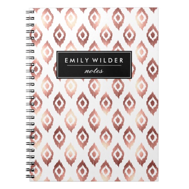 Espiral Ikat Dourado Rosa moderno | Caderno (Frente)