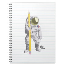 Lápis do astronauta e caderno do papel