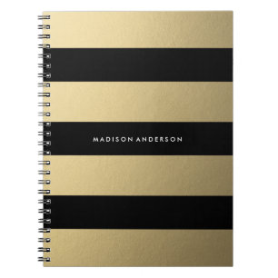 Espiral Listrado Dourado Caderno