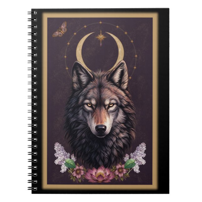 Espiral Lobo Místico - Caderno Botânico e Celestial (Frente)