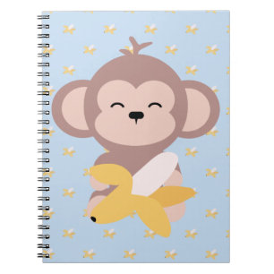 Espiral Macaco bonito de Kawaii com caderno da banana